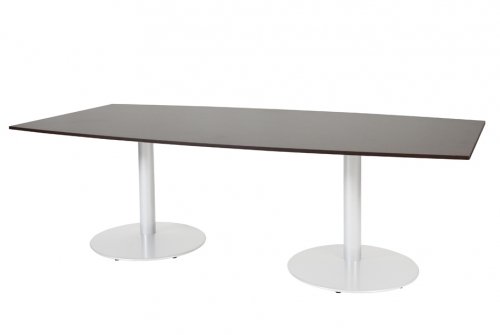 Schaffenburg T-lines 240x120cm tonvormige vergadertafel op vaste hoogte (74cm) met wenge donker 20mm blad en witte (RAL9010) trompetvoeten