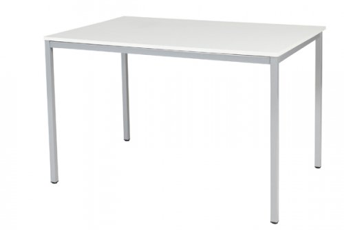Schaffenburg Domino bureautafel vaste hoogte met 120x80cm licht grijs 20mm blad en aluminium (RAL9006) 4-poot frame