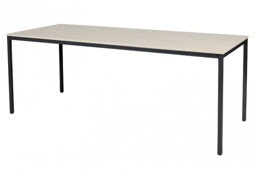 Schaffenburg Domino bureautafel vaste hoogte met 200x80cm lindberg eiken 20mm blad en zwart (RAL9011) 4-poot frame