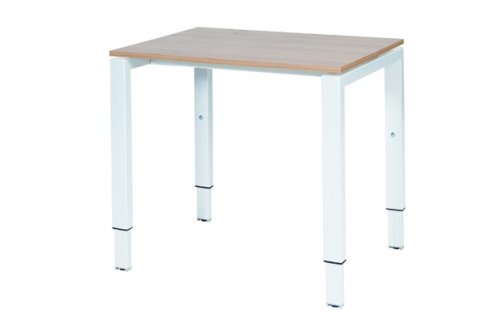 Schaffenburg Domino bureau hoogte instelbaar (62-85cm) met 80x60cm'zwevend'kersen licht 20mm blad en wit (RAL9010) N-poot frame