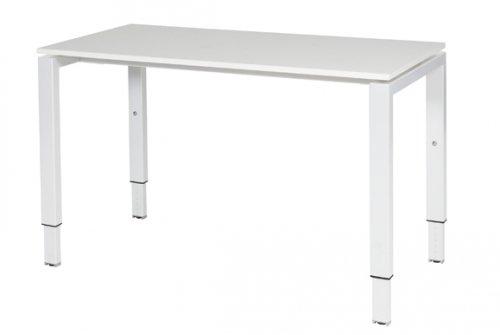 Schaffenburg Domino bureau hoogte instelbaar (62-85cm) met 120x60cm'zwevend'krijtwit 20mm blad en wit (RAL9010) N-poot frame