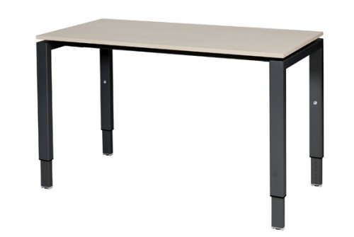 Schaffenburg Domino bureau hoogte instelbaar (62-85cm) met 120x60cm'zwevend'lindberg eiken 20mm blad en zwart (RAL9011) N-poot frame