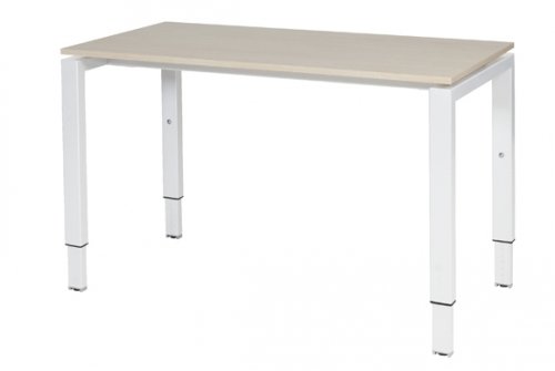 Schaffenburg Domino bureau hoogte instelbaar (62-85cm) met 120x60cm'zwevend'lindberg eiken 20mm blad en wit (RAL9010) N-poot frame
