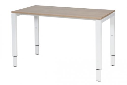 Schaffenburg Domino bureau hoogte instelbaar (62-85cm) met 120x60cm'zwevend'kersen licht 20mm blad en wit (RAL9010) N-poot frame