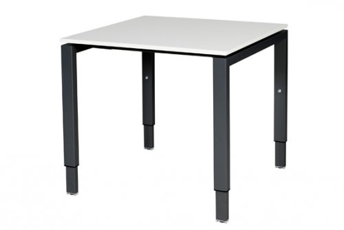 Schaffenburg Domino bureau hoogte instelbaar (62-85cm) met 80x80cm'zwevend'krijtwit 20mm blad en zwart (RAL9011) N-poot frame