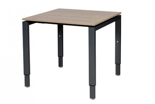 Schaffenburg Domino bureau hoogte instelbaar (62-85cm) met 80x80cm'zwevend'kersen licht 20mm blad en zwart (RAL9011) N-poot frame