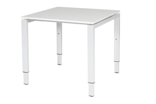 Schaffenburg Domino bureau hoogte instelbaar (62-85cm) met 80x80cm'zwevend'licht grijs 20mm blad en wit (RAL9010) N-poot frame