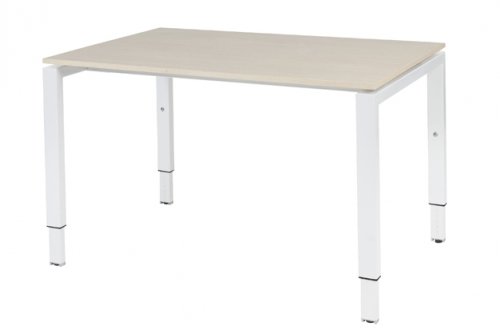 Schaffenburg Domino bureau hoogte instelbaar (62-85cm) met 120x80cm'zwevend'lindberg eiken 20mm blad en wit (RAL9010) N-poot frame