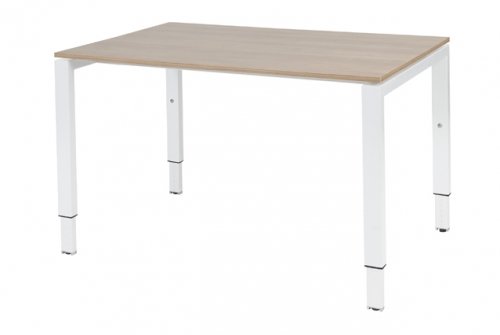 Schaffenburg Domino bureau hoogte instelbaar (62-85cm) met 120x80cm'zwevend'kersen licht 20mm blad en wit (RAL9010) N-poot frame