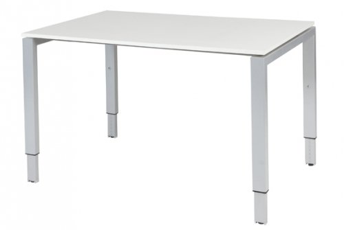Schaffenburg Domino bureau hoogte instelbaar (62-85cm) met 120x80cm'zwevend'licht grijs 20mm blad en aluminium (RAL9006) N-poot frame