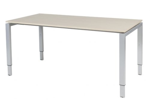 Schaffenburg Domino bureau hoogte instelbaar (62-85cm) met 160x80cm'zwevend'lindberg eiken 20mm blad en aluminium (RAL9006) N-poot frame
