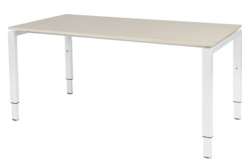 Schaffenburg Domino bureau hoogte instelbaar (62-85cm) met 160x80cm'zwevend'lindberg eiken 20mm blad en wit (RAL9010) N-poot frame