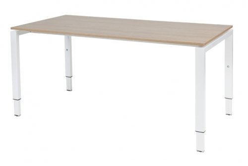 Schaffenburg Domino bureau hoogte instelbaar (62-85cm) met 160x80cm'zwevend'kersen licht 20mm blad en wit (RAL9010) N-poot frame