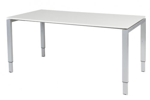 Schaffenburg Domino bureau hoogte instelbaar (62-85cm) met 160x80cm'zwevend'licht grijs 20mm blad en aluminium (RAL9006) N-poot frame