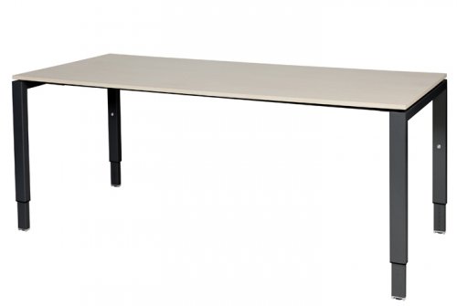 Schaffenburg Domino bureau hoogte instelbaar (62-85cm) met 180x80cm'zwevend'lindberg eiken 20mm blad en zwart (RAL9011) N-poot frame