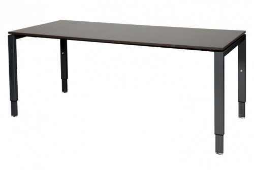 Schaffenburg Domino bureau hoogte instelbaar (62-85cm) met 180x80cm'zwevend'wenge donker 20mm blad en zwart (RAL9011) N-poot frame