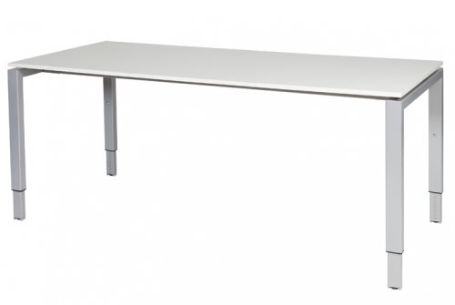 Schaffenburg Domino bureau hoogte instelbaar (62-85cm) met 180x80cm'zwevend'licht grijs 20mm blad en aluminium (RAL9006) N-poot frame