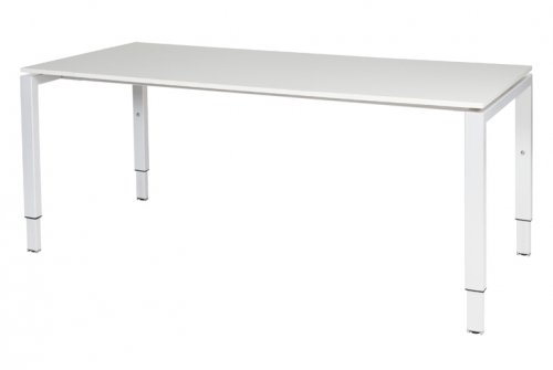 Schaffenburg Domino bureau hoogte instelbaar (62-85cm) met 180x80cm'zwevend'licht grijs 20mm blad en wit (RAL9010) N-poot frame