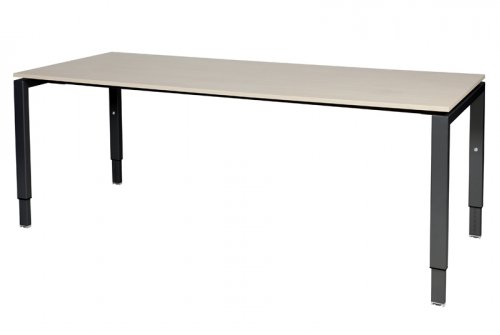Schaffenburg Domino bureau hoogte instelbaar (62-85cm) met 200x80cm'zwevend'lindberg eiken 20mm blad en zwart (RAL9011) N-poot frame