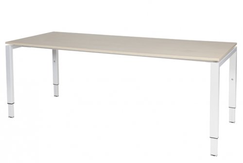 Schaffenburg Domino bureau hoogte instelbaar (62-85cm) met 200x80cm'zwevend'lindberg eiken 20mm blad en wit (RAL9010) N-poot frame