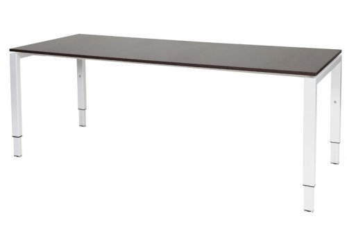 Schaffenburg Domino bureau hoogte instelbaar (62-85cm) met 200x80cm'zwevend'wenge donker 20mm blad en wit (RAL9010) N-poot frame