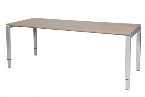 Schaffenburg Domino bureau hoogte instelbaar (62-85cm) met 200x80cm'zwevend'kersen licht 20mm blad en aluminium (RAL9006) N-poot frame