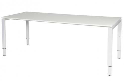 Schaffenburg Domino bureau hoogte instelbaar (62-85cm) met 200x80cm'zwevend'licht grijs 20mm blad en wit (RAL9010) N-poot frame