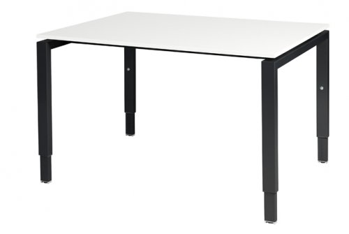 Schaffenburg Domino bureau hoogte instelbaar (62-85cm) met 120x90cm'zwevend'krijtwit 20mm blad en zwart (RAL9011) N-poot frame