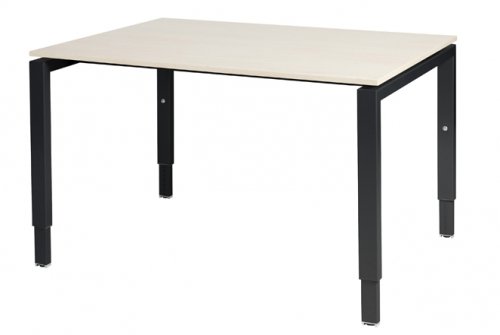 Schaffenburg Domino bureau hoogte instelbaar (62-85cm) met 120x90cm'zwevend'lindberg eiken 20mm blad en zwart (RAL9011) N-poot frame