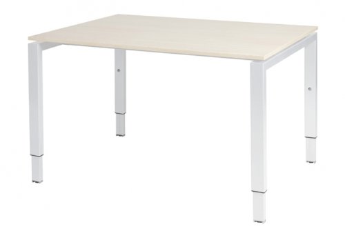 Schaffenburg Domino bureau hoogte instelbaar (62-85cm) met 120x90cm'zwevend'lindberg eiken 20mm blad en wit (RAL9010) N-poot frame