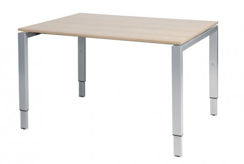 Schaffenburg Domino bureau hoogte instelbaar (62-85cm) met 120x90cm'zwevend'kersen licht 20mm blad en aluminium (RAL9006) N-poot frame
