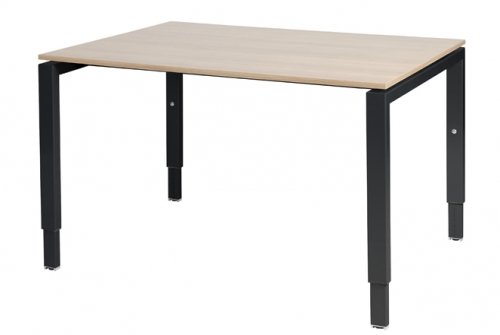 Schaffenburg Domino bureau hoogte instelbaar (62-85cm) met 120x90cm'zwevend'kersen licht 20mm blad en zwart (RAL9011) N-poot frame