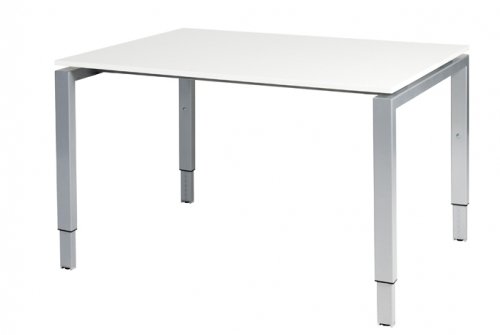 Schaffenburg Domino bureau hoogte instelbaar (62-85cm) met 120x90cm'zwevend'licht grijs 20mm blad en aluminium (RAL9006) N-poot frame