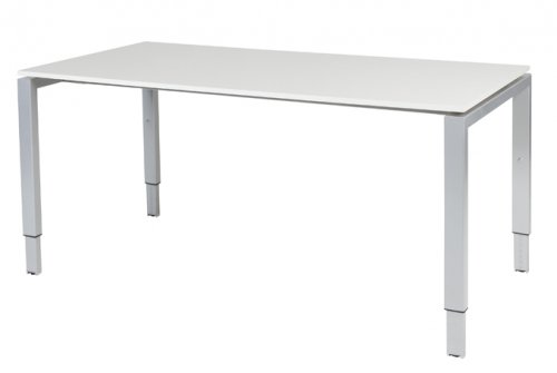 Schaffenburg Domino bureau hoogte instelbaar (62-85cm) met 160x90cm'zwevend'krijtwit 20mm blad en aluminium (RAL9006) N-poot frame