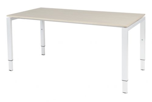 Schaffenburg Domino bureau hoogte instelbaar (62-85cm) met 160x90cm'zwevend'lindberg eiken 20mm blad en wit (RAL9010) N-poot frame