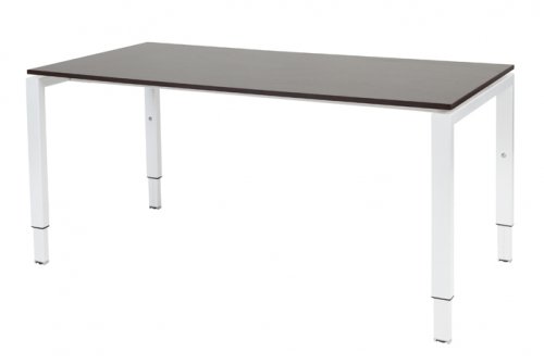 Schaffenburg Domino bureau hoogte instelbaar (62-85cm) met 160x90cm'zwevend'wenge donker 20mm blad en wit (RAL9010) N-poot frame