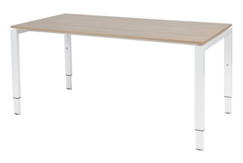 Schaffenburg Domino bureau hoogte instelbaar(62 85cm)met 160x90cm'zwevend'kersen licht 20mm blad en wit(RAL9010)N poot frame