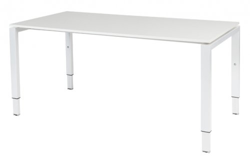 Schaffenburg Domino bureau hoogte instelbaar (62-85cm) met 160x90cm'zwevend'licht grijs 20mm blad en wit (RAL9010) N-poot frame