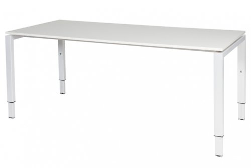 Schaffenburg Domino bureau hoogte instelbaar (62-85cm) met 180x90cm'zwevend'krijtwit 20mm blad en wit (RAL9010) N-poot frame