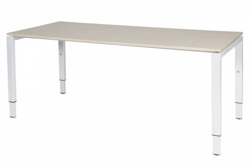 Schaffenburg Domino bureau hoogte instelbaar (62-85cm) met 180x90cm'zwevend'lindberg eiken 20mm blad en wit (RAL9010) N-poot frame