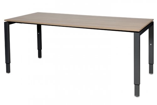 Schaffenburg Domino bureau hoogte instelbaar (62-85cm) met 180x90cm'zwevend'kersen licht 20mm blad en zwart (RAL9011) N-poot frame