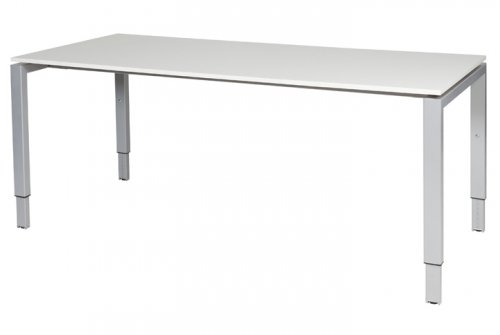 Schaffenburg Domino bureau hoogte instelbaar (62-85cm) met 180x90cm'zwevend'licht grijs 20mm blad en aluminium (RAL9006) N-poot frame