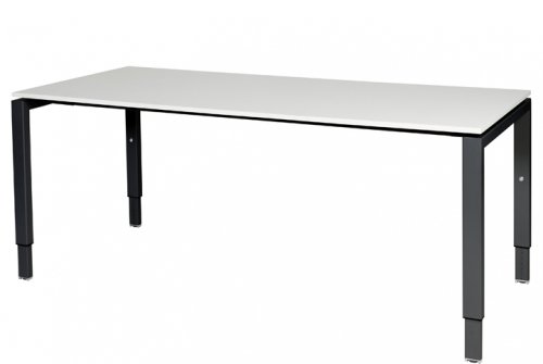 Schaffenburg Domino bureau hoogte instelbaar (62-85cm) met 180x90cm'zwevend'licht grijs 20mm blad en zwart (RAL9011) N-poot frame