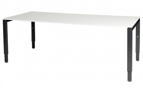 Schaffenburg Domino bureau hoogte instelbaar (62-85cm) met 200x90cm'zwevend'krijtwit 20mm blad en zwart (RAL9011) N-poot frame