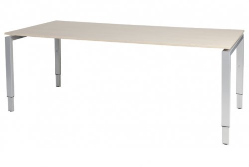 Schaffenburg Domino bureau hoogte instelbaar (62-85cm) met 200x90cm'zwevend'lindberg eiken 20mm blad en aluminium (RAL9006) N-poot frame