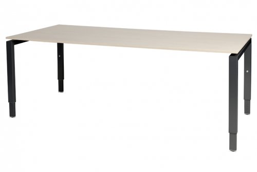 Schaffenburg Domino bureau hoogte instelbaar (62-85cm) met 200x90cm'zwevend'lindberg eiken 20mm blad en zwart (RAL9011) N-poot frame