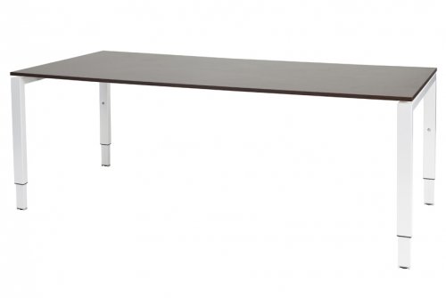 Schaffenburg Domino bureau hoogte instelbaar (62-85cm) met 200x90cm'zwevend'wenge donker 20mm blad en wit (RAL9010) N-poot frame