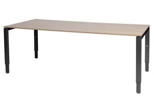 Schaffenburg Domino bureau hoogte instelbaar (62-85cm) met 200x90cm'zwevend'kersen licht 20mm blad en zwart (RAL9011) N-poot frame