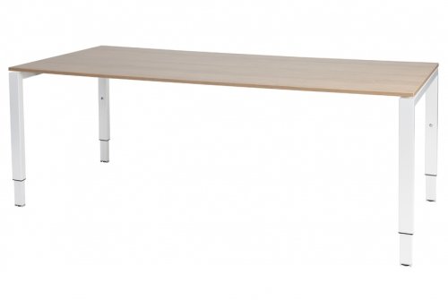 Schaffenburg Domino bureau hoogte instelbaar (62-85cm) met 200x90cm'zwevend'kersen licht 20mm blad en wit (RAL9010) N-poot frame