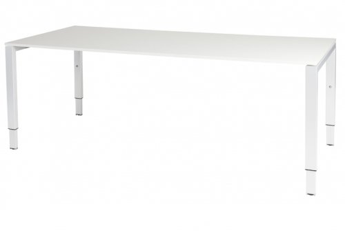 Schaffenburg Domino bureau hoogte instelbaar (62-85cm) met 200x90cm'zwevend'licht grijs 20mm blad en wit (RAL9010) N-poot frame